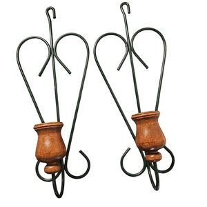 Vintage Metal and Wood Green Taper Candle Holders set of 2